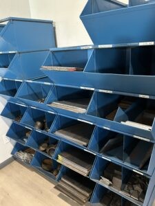 base plates and accessories in bins