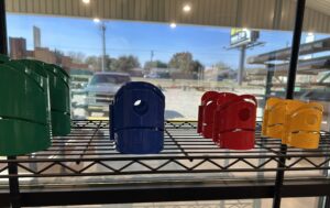 pipe guides on indoor shelf