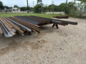 various steel remnants on a metal outdoor rack